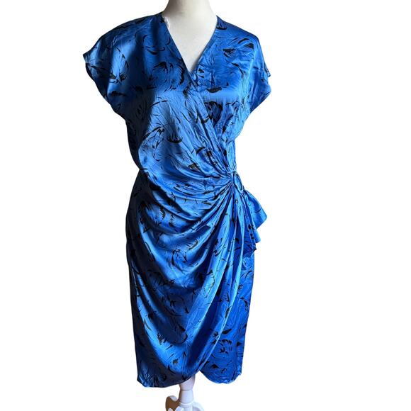 80s Vintage | SILK STUDIO | 100% Silk Printed Faux Wrap Cocktail Dress | Size 6 - Picture 1 of 5